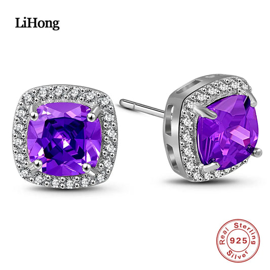 Brand Jewelry Natural Amethyst Earrings Genuine 925 Sterling Silver Earrings Brand Women'S Wedding Jewelry
