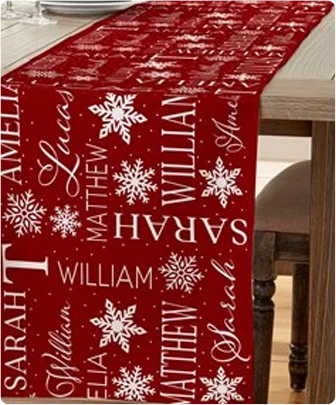 Christmas Snowflake Repeating Name Personalized Table Runner- 16" x 60"