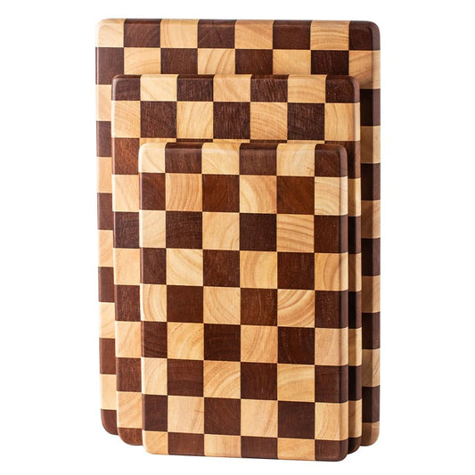 1 Pc End Grain Cutting Board Heavy Duty Rubber Wood Chopping Board Flippable Serving Board For Meat Bread Fruits Vegetable JT549
