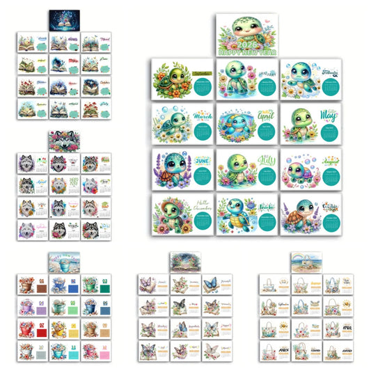 1 New Year calendar 13-page diamond painting desk calendar, DIY handmade animal/flower-themed diamond craft calendar