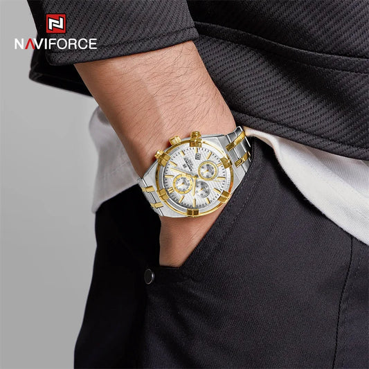 Top Brand NAVIFORCE Brand Men's Luxury Quartz Wristwatch Stainless Steel Strap Waterproof Calendar Luminous Quartz Watch Gift